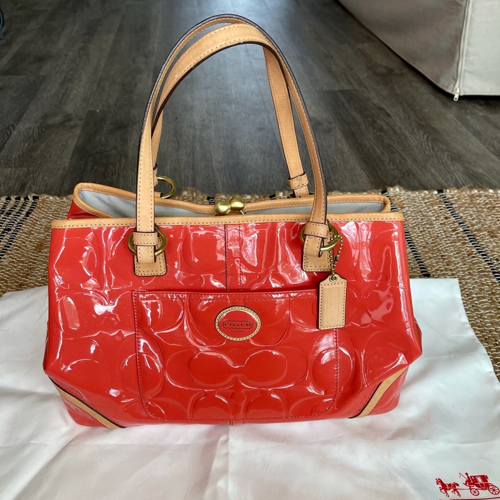 Coach Patent Leather Purse Coral
